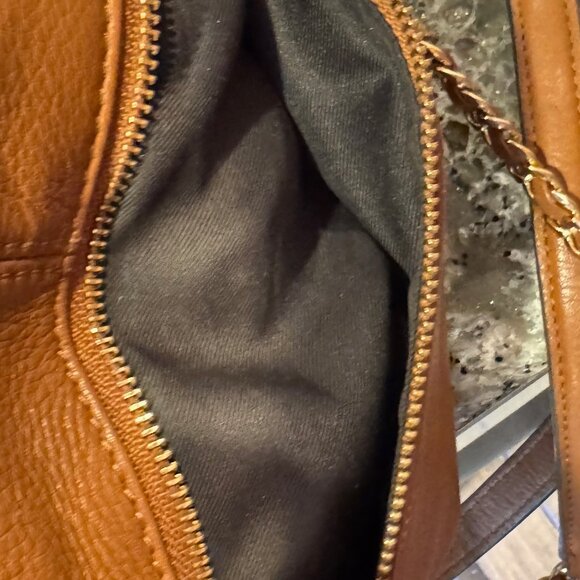 Vince Camuto Leather Brown Crossbody Bag with Chain Strap Tan Clutch - Picture 10 of 11